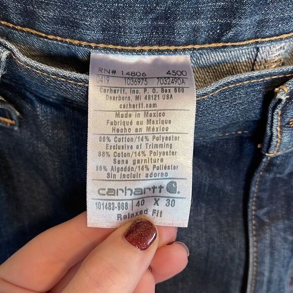 Carhartt- Men’s Blue Denim Relaxed Fit Jeans, Size 40 x 30 - Picture 2 of 5